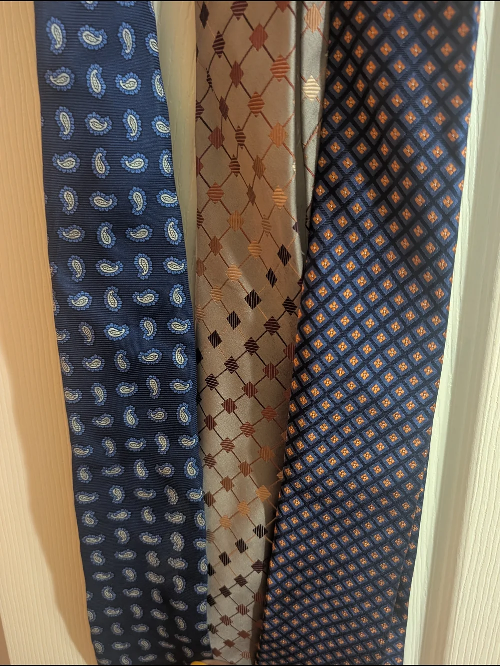 Men's Blue Patterned Silk Tie Trio - Classic Blue and Gold Designs